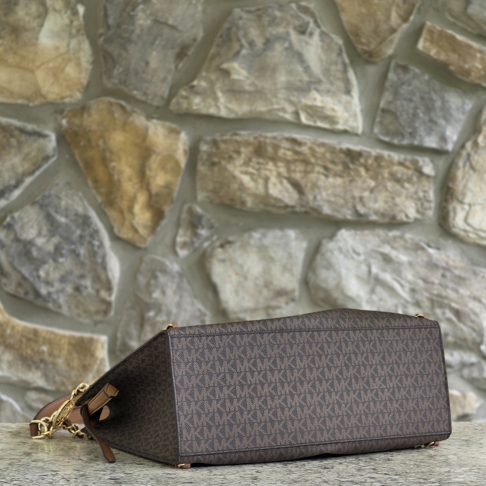Michael Kors Mina Logo Large Brown Shoulder Bag - Picture 4 of 10
